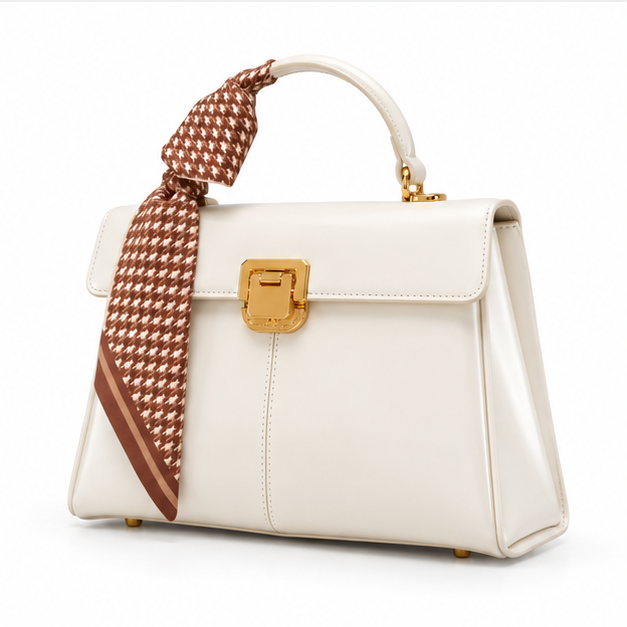 White Bow Accent Structured Handbag Purse-3