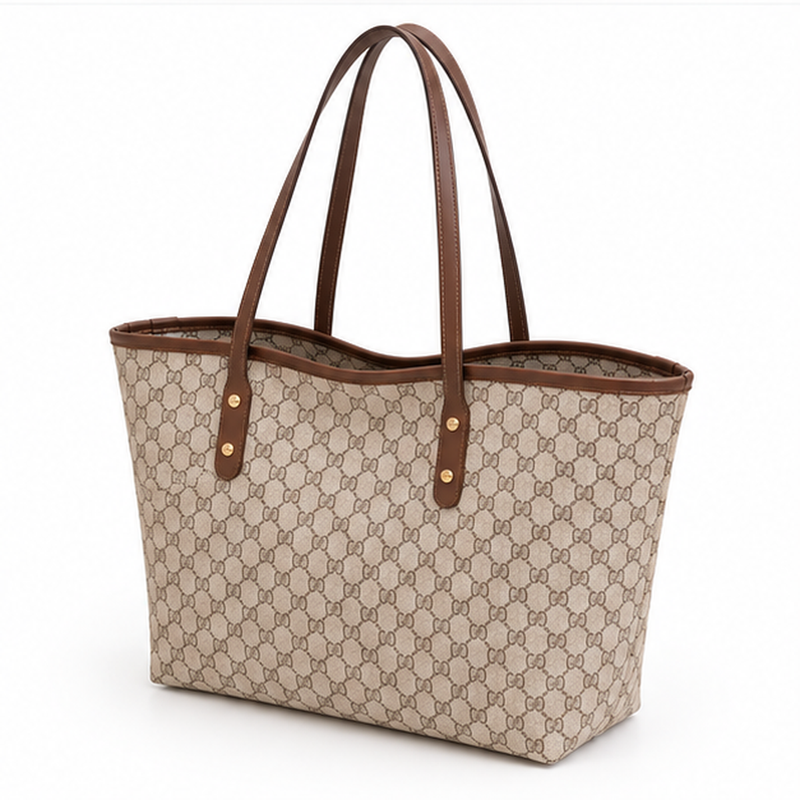 Elegant Khaki Monogram Everyday Shopper Tote-3