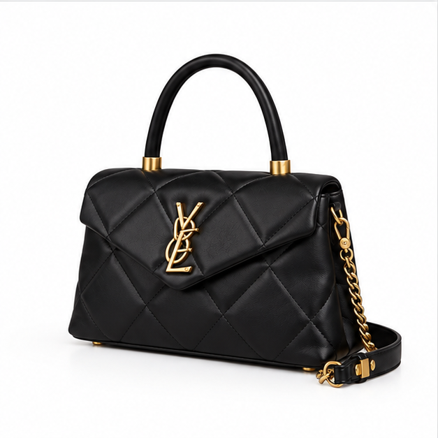 Elegant Black Quilted Top Handle Handbag-3