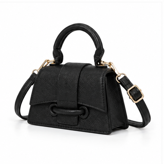 Elegant Black Structured Mini Crossbody Handbag-3