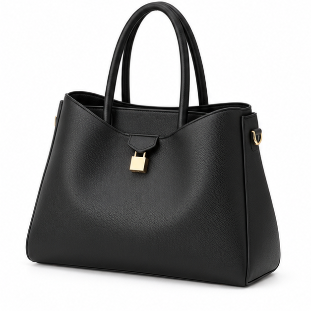 Elegant Black Structured Leather Tote Handbag-3