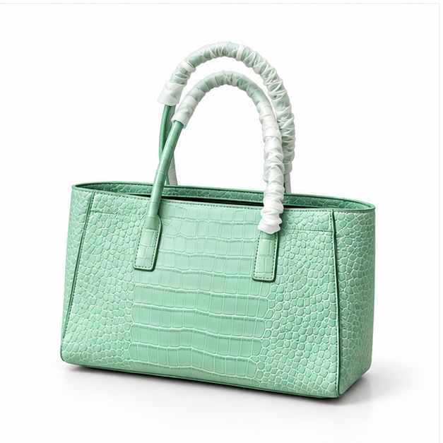 Mint Crocodile Texture Structured Tote Bag-3