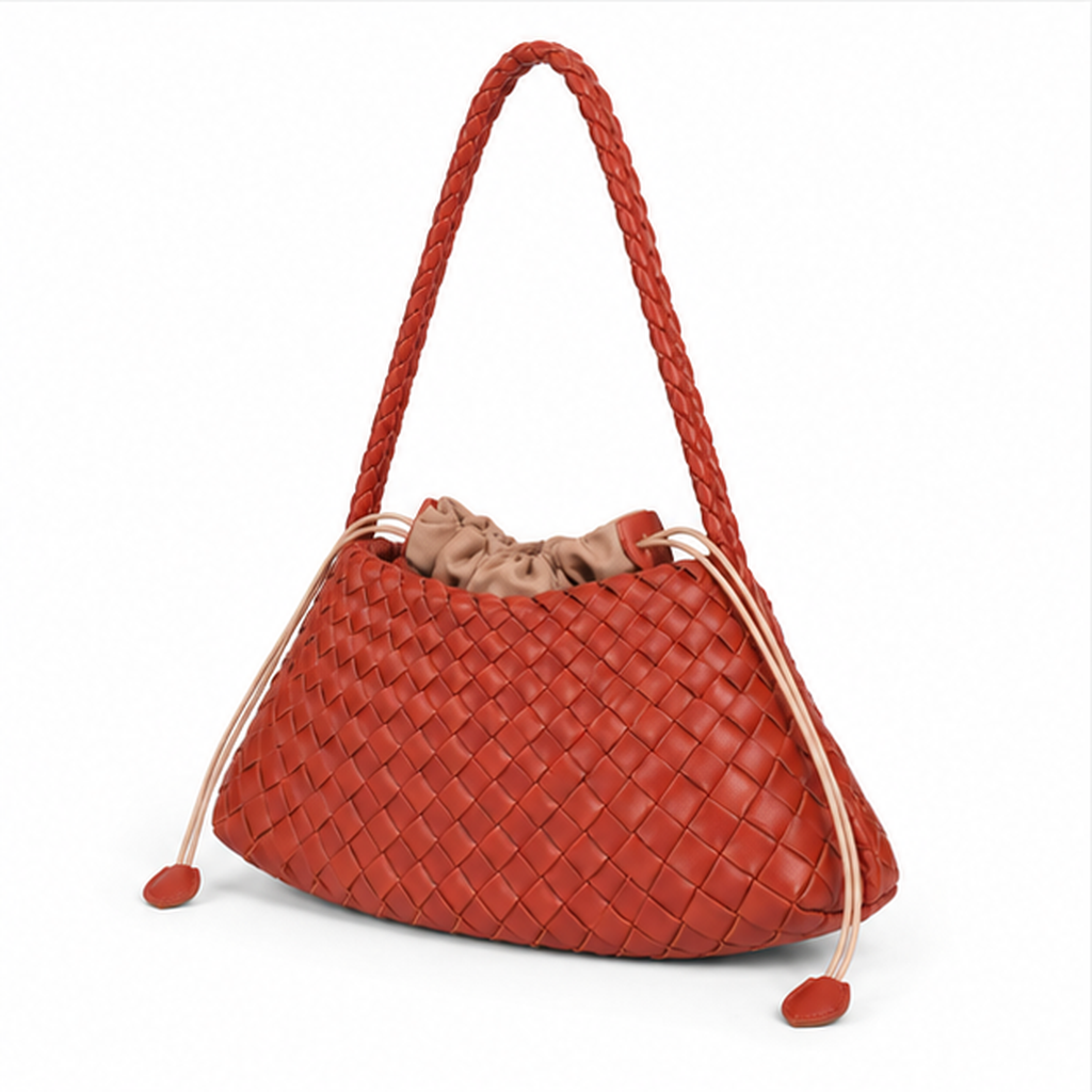 Woven Leather Drawstring Shoulder Bag Handbag-3