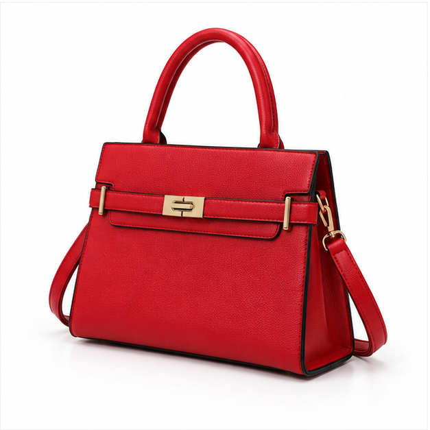 Red Structured Gold Clasp Handbag Purse-3