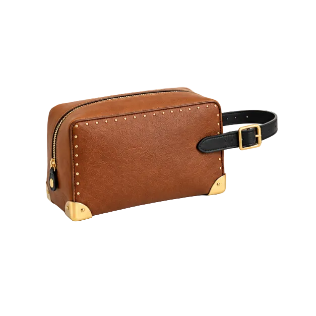 Cognac Studded Leather Wristlet Crossbody Bag-1
