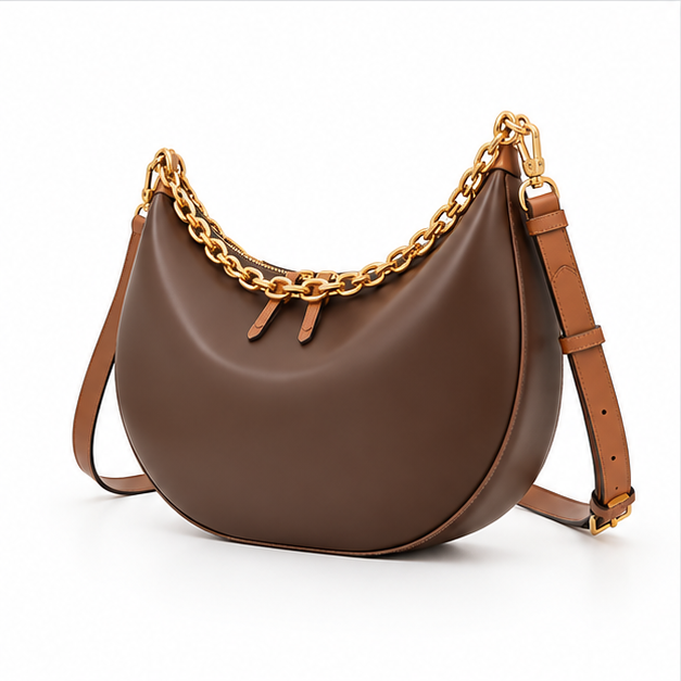 Chocolate Crescent Chain Shoulder Hobo Bag-3
