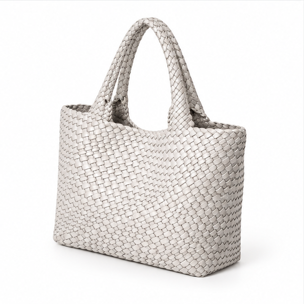 Ivory Woven Braided Large Tote Handbag-3