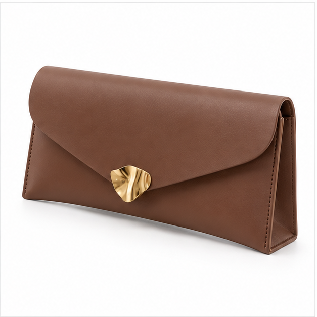 Elegant Brown Envelope Clutch Handbag Purse-3