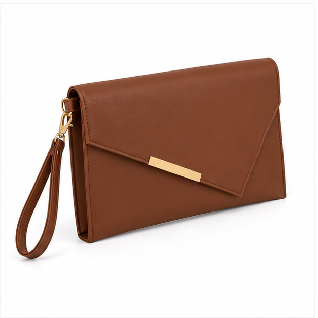 Elegant Brown Envelope Wristlet Clutch Bag-3