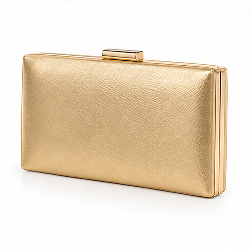 Elegant Gold Metallic Box Clutch Bag-3