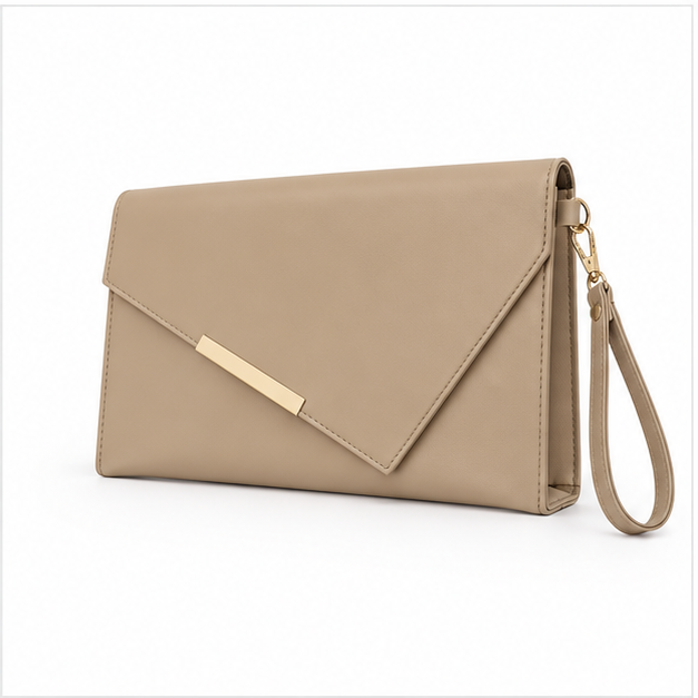 Khaki Envelope Wristlet Clutch Evening Bag-3