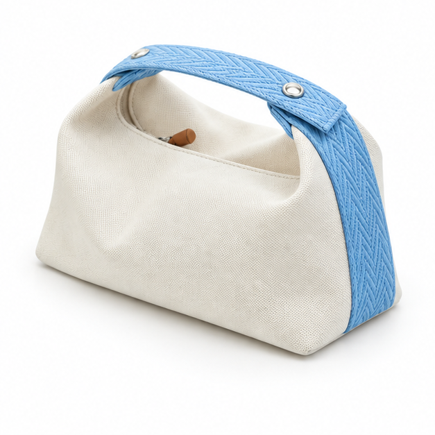 Sky Blue Strap Cream Canvas Handbag Tote-3