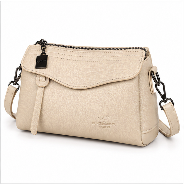 Elegant Beige Textured Crossbody Shoulder Bag-2