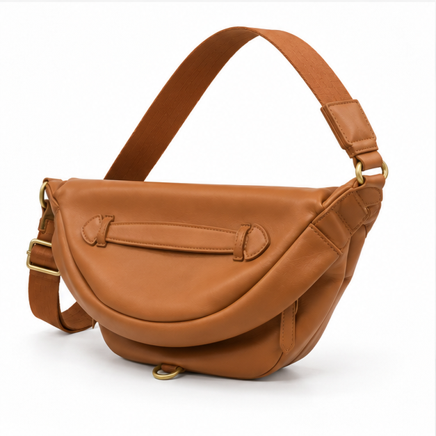 Cognac Crescent Adjustable Everyday Crossbody Bag-3