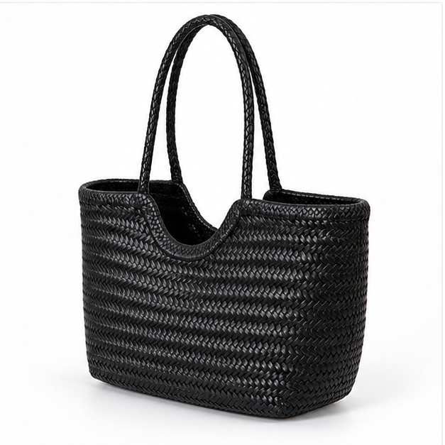 Black Woven Everyday Shoulder Tote Bag-3