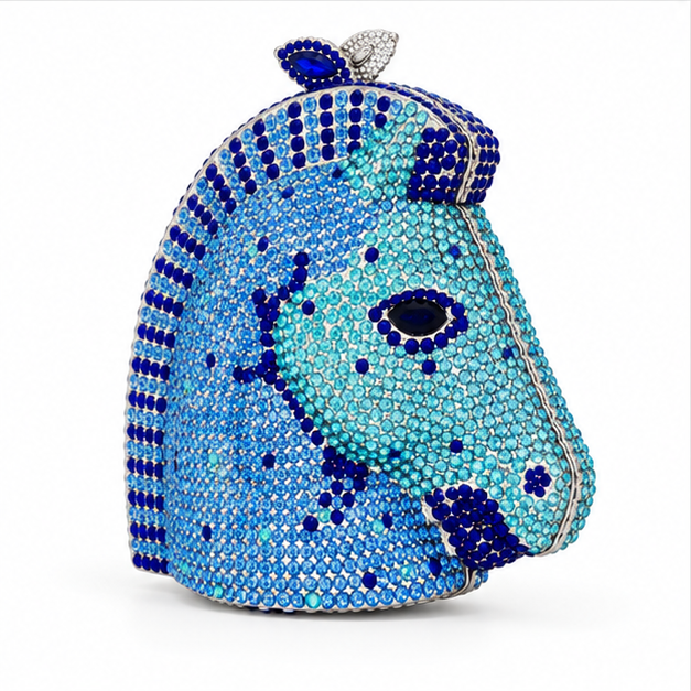 Blue Crystal Horse Head Evening Clutch-3