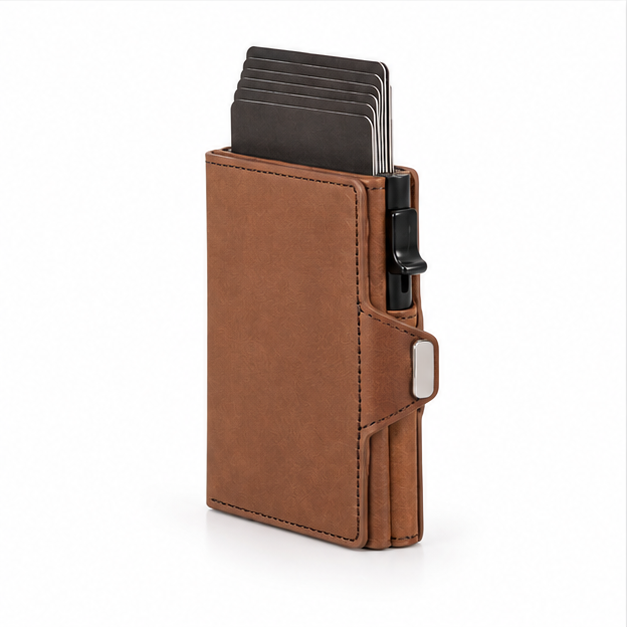 Brown Leather Pop-Up RFID Card Wallet-3