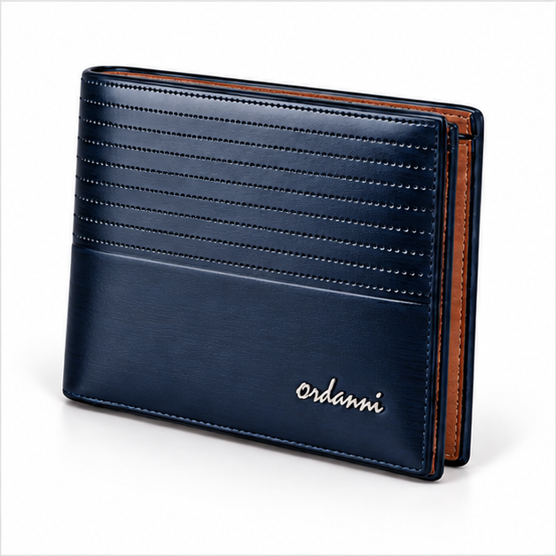 Premium Blue Textured Leather Bifold Wallet-3