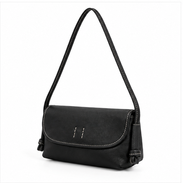 Black Pebbled Leather Minimalist Crossbody Bag-3