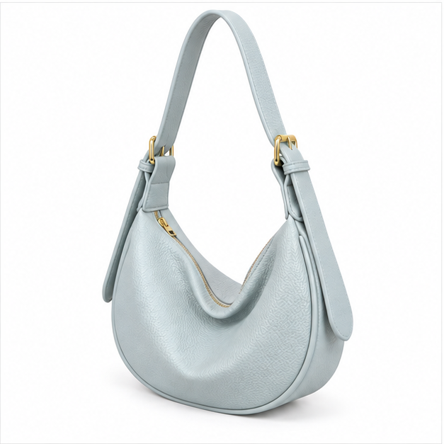 Icy Blue Crescent Hobo Shoulder Bag-3