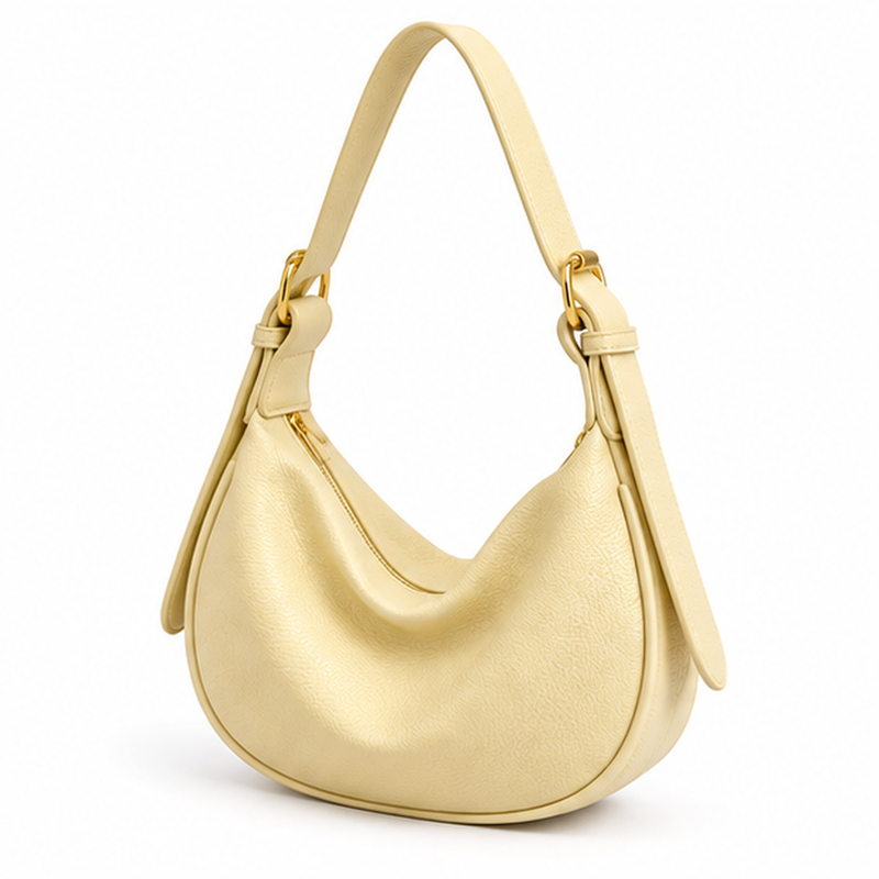 Yellow Crescent Textured Shoulder Hobo Bag-3