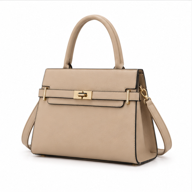 Khaki Structured Top Handle Shoulder Bag-3