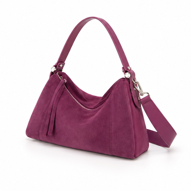 Plum Suede Slouchy Shoulder Handbag Purse-3