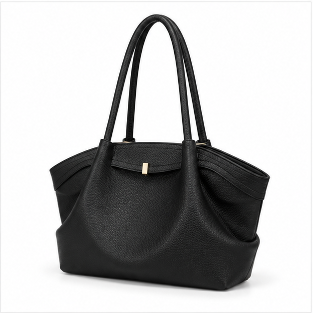 Black Pebbled Leather Elegant Shoulder Tote-3