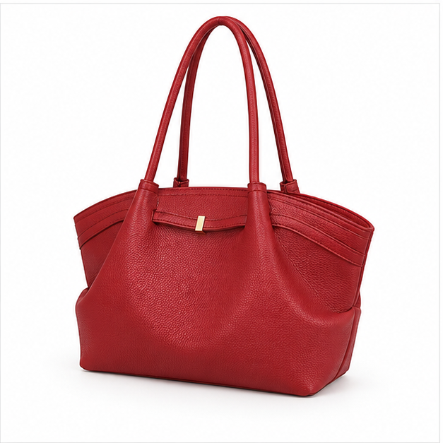 Red Pebbled Leather Elegant Shoulder Tote-3
