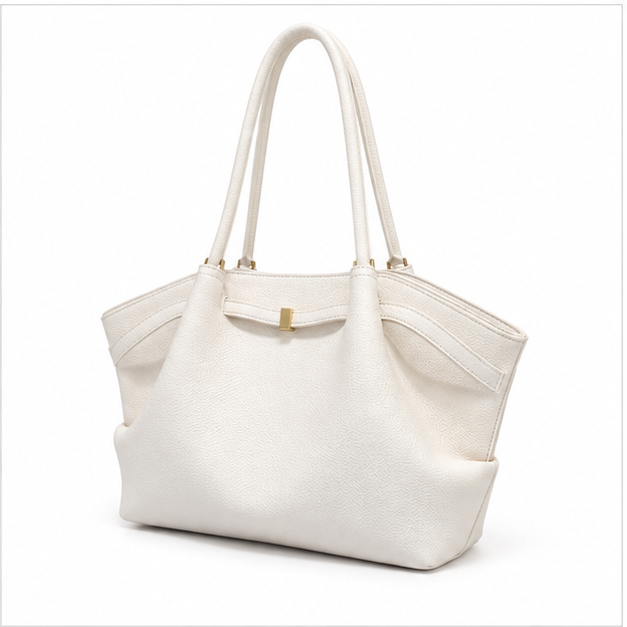 Ivory Pebbled Leather Elegant Shoulder Tote-3