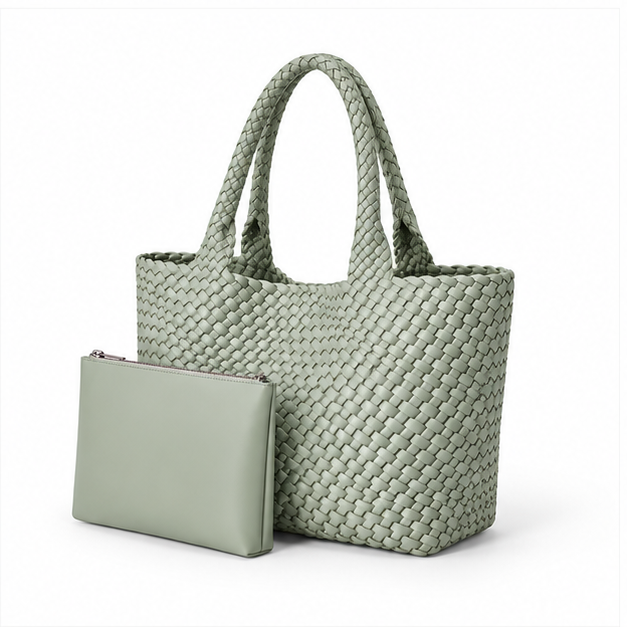 Sage Woven Tote With Matching Pouch-3