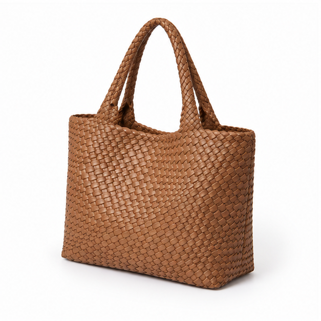 Handwoven Brown Leather Everyday Tote Bag-3