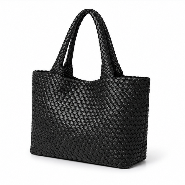 Black Woven Oversized Everyday Tote Bag-3
