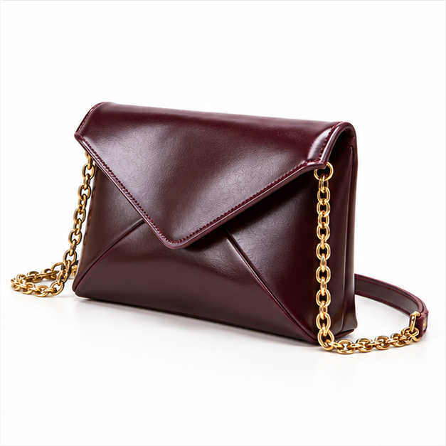 Burgundy Envelope Chain Shoulder Clutch Bag-3
