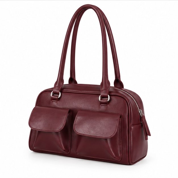 Burgundy Double Pocket Structured Shoulder Bag-3