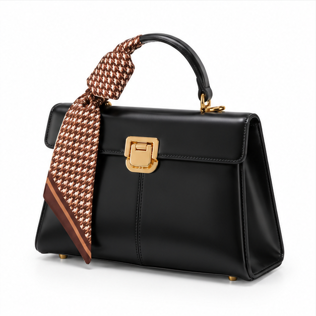 Black Bow Accent Structured Handbag Purse-3