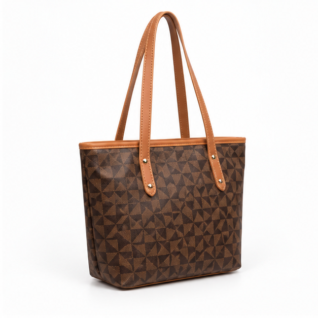 Geometric Brown Pattern Everyday Shoulder Tote-1