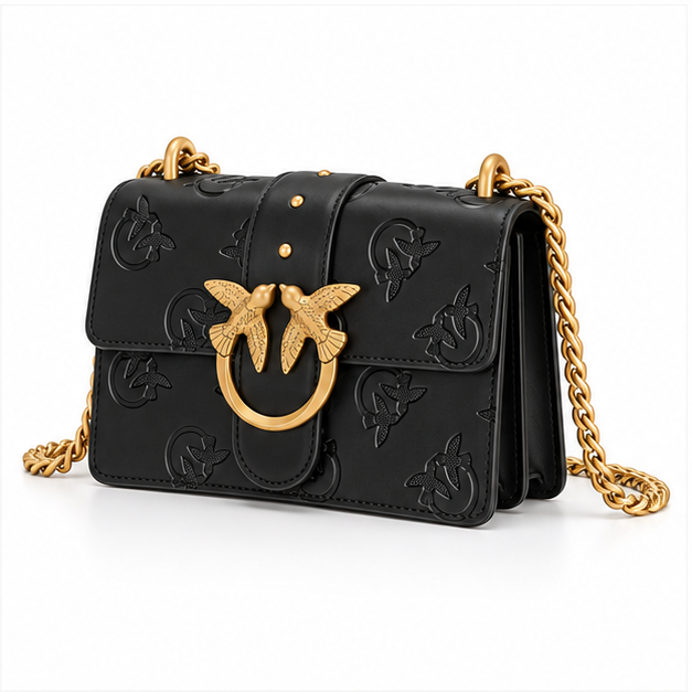 Elegant Black Embossed Bird Chain Handbag-3