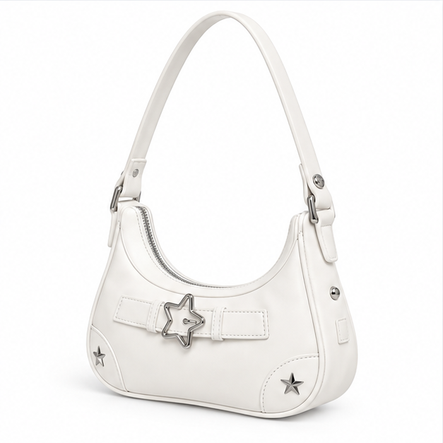 White Star Buckle Crescent Shoulder Bag-3