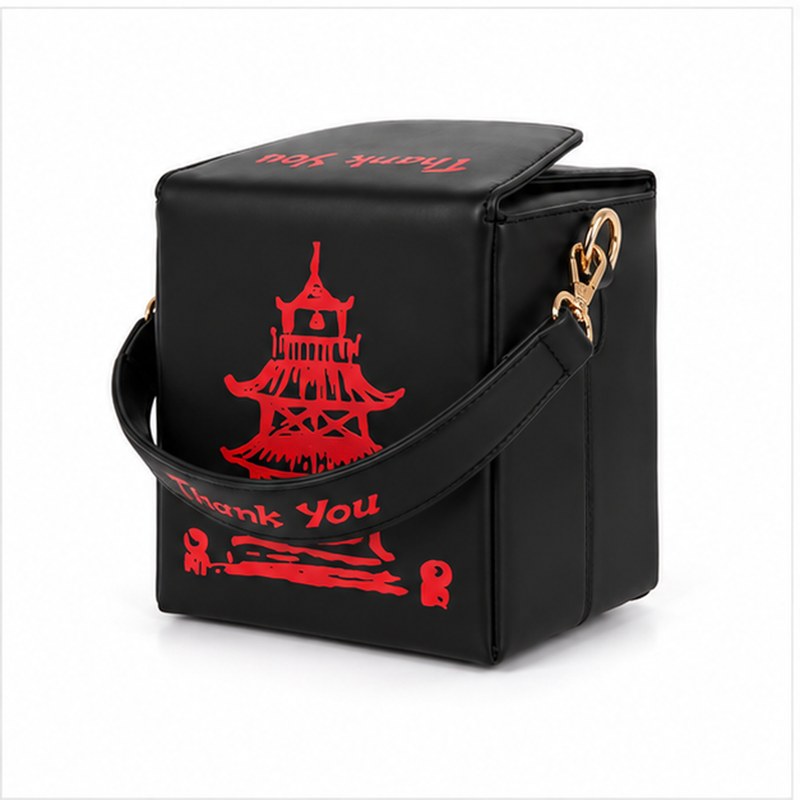 Black Pagoda Graphic Box Shoulder Bag-4
