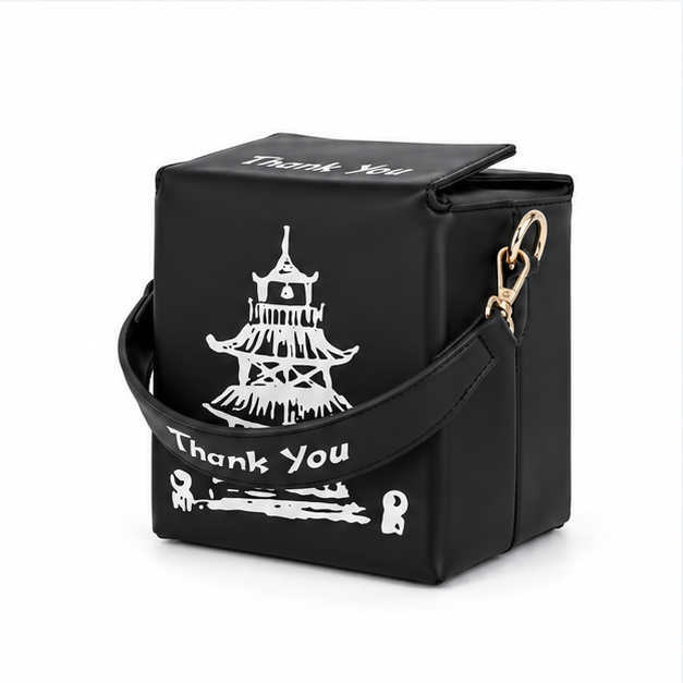 Black White Pagoda Print Shoulder Bag-4
