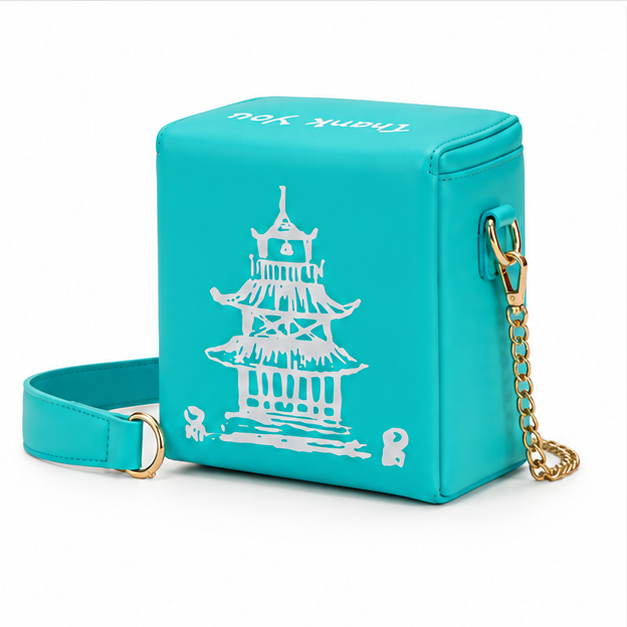 Turquoise Pagoda Print Crossbody Shoulder Bag-4