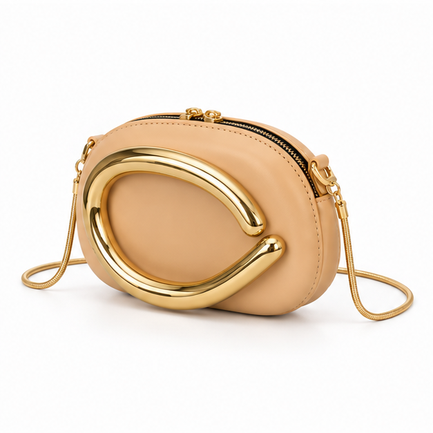 Elegant Khaki Gold Accent Crossbody Bag-3