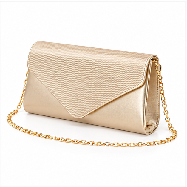 Champagne Gold Chain Envelope Clutch Bag-3