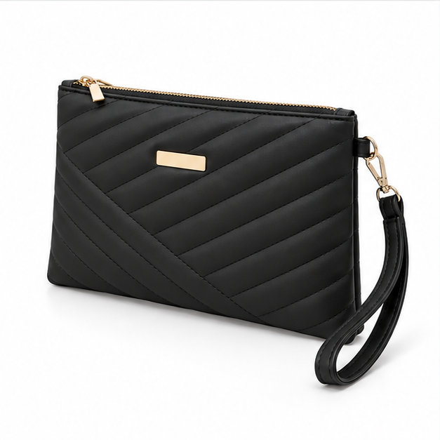 Black Quilted Wristlet Clutch Bag Purse-3