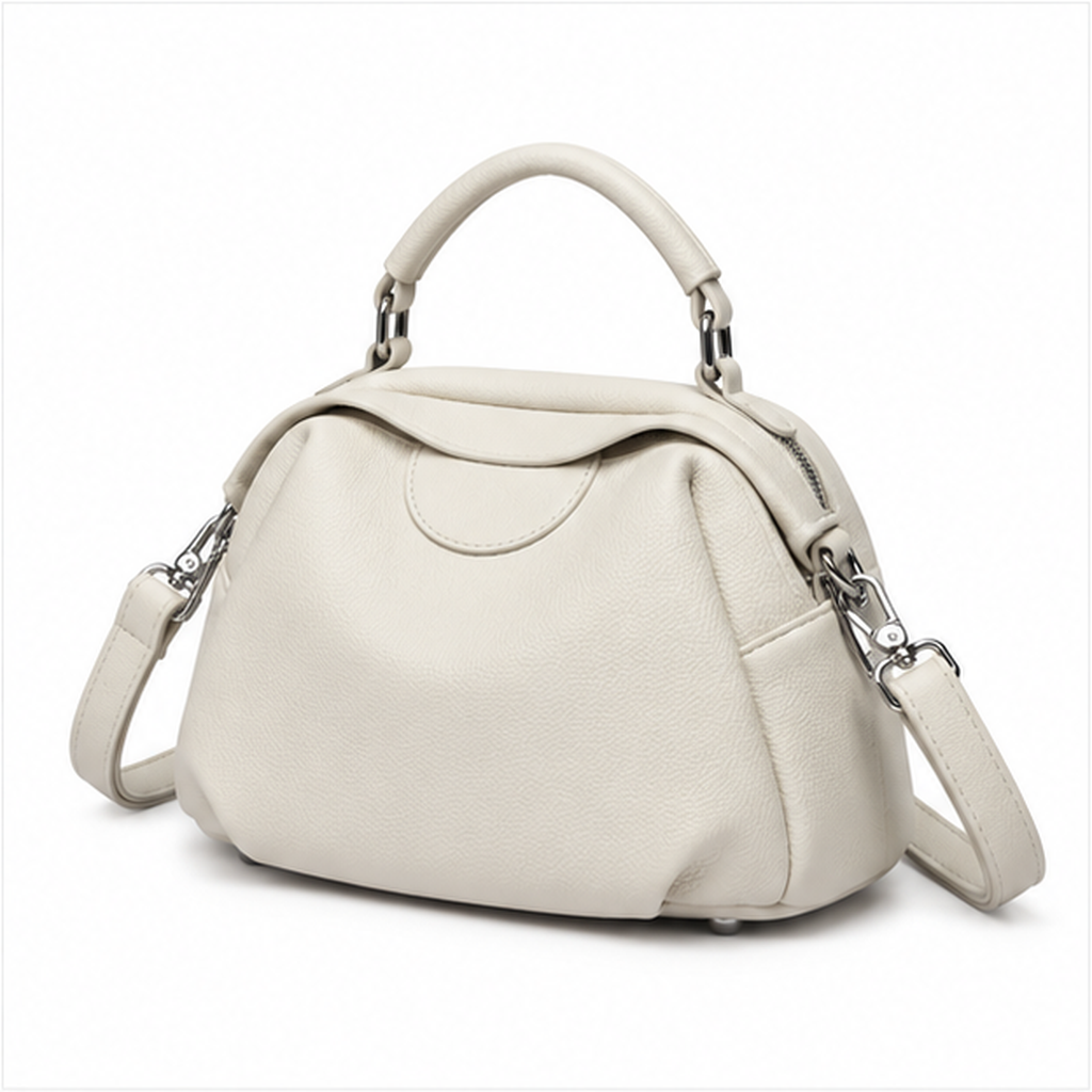 Elegant White Pebbled Leather Top Handle Handbag-3