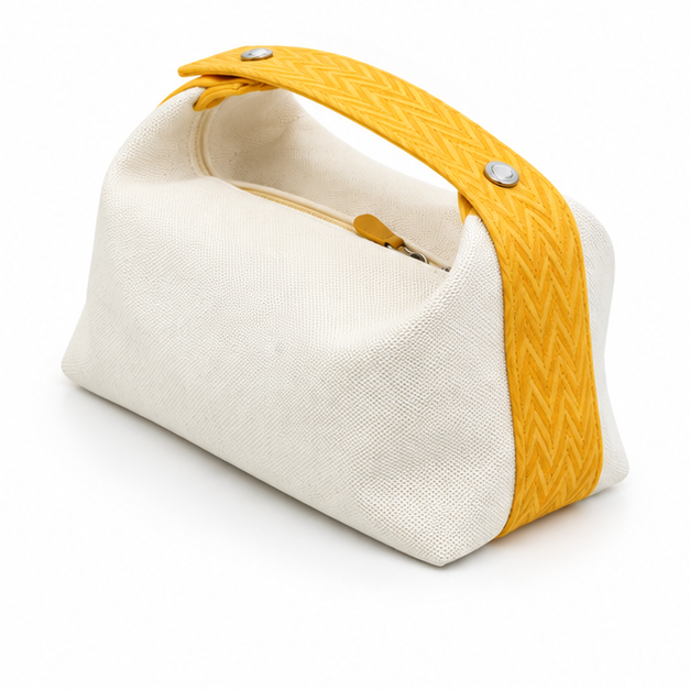 Yellow Strap Cream Canvas Handbag Tote-3