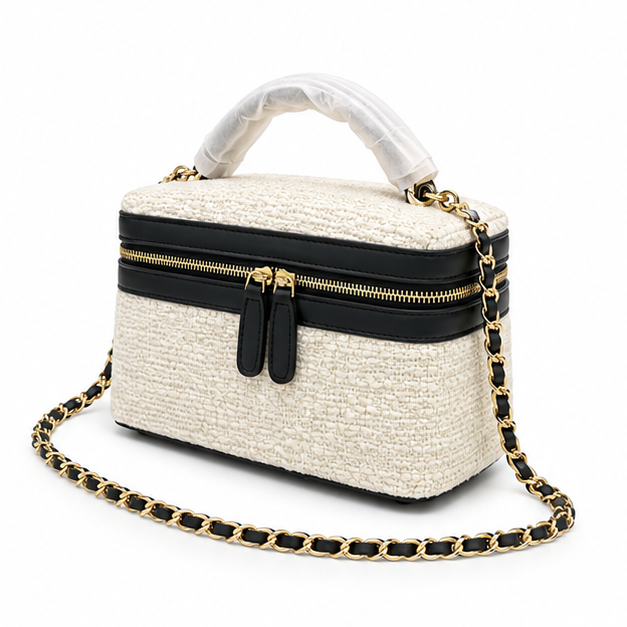 Elegant Tweed Chain Vanity Shoulder Bag-3