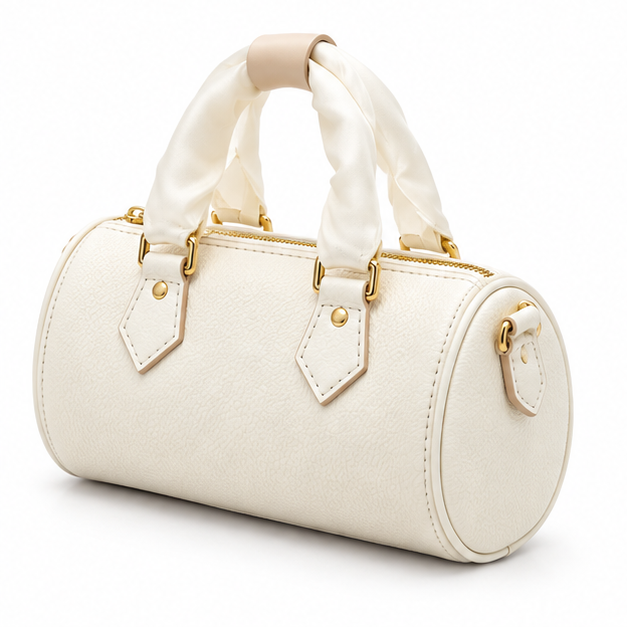 Ivory Barrel Handbag With Gold Hardware-3