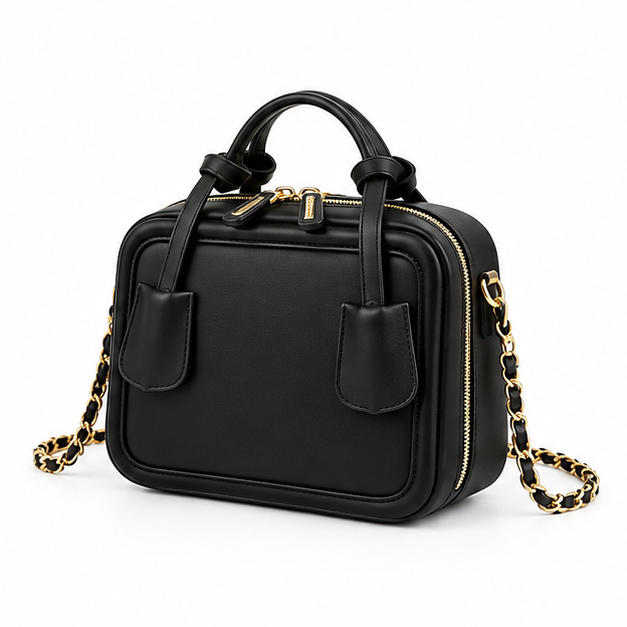 Black Structured Chain Strap Handbag Purse-3